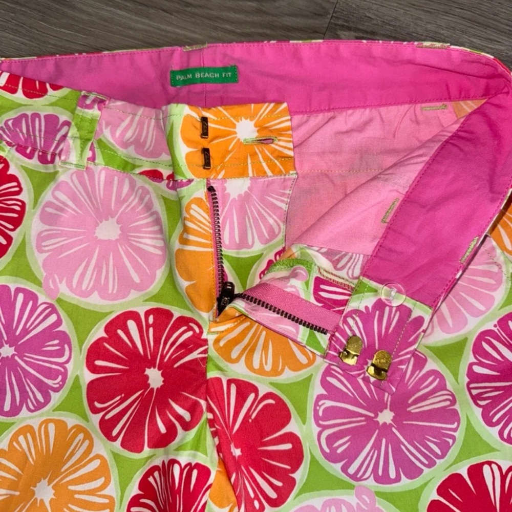 Lilly Pulitzer Sz. 0 Palm Beach Fit Juice Stand Print Capri Cotton/Spandex LNC - Picture 2 of 12